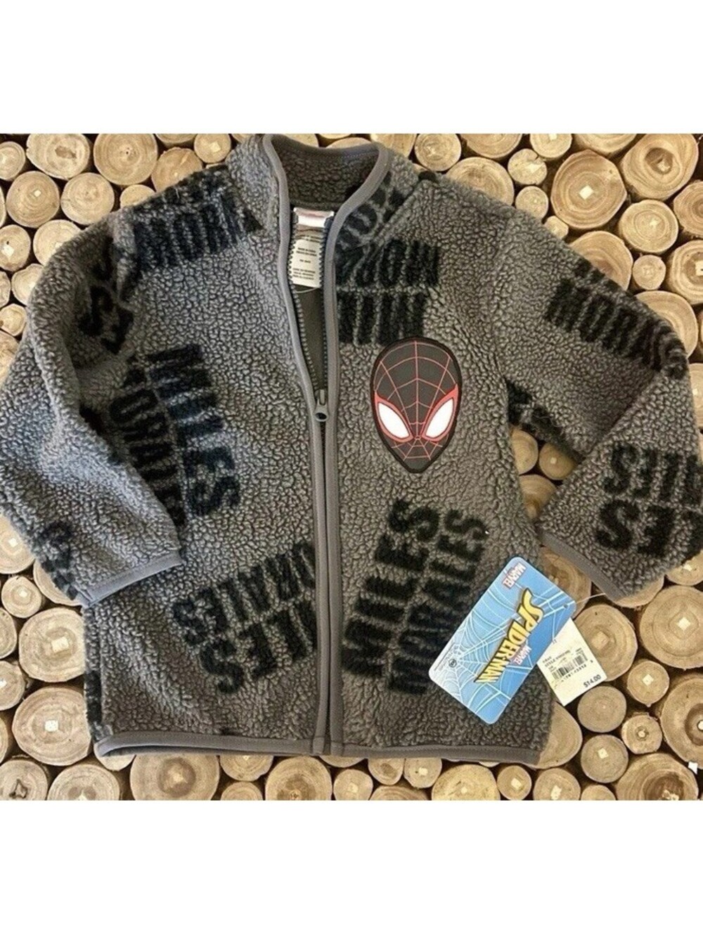 NWT SPIDER-MAN MILES MORALES GRAY Black Red FULL ZIP FLEECE JACKET  2T,3T,4T,5T